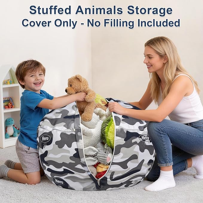 Lukeight Stuffed Animal Storage Bean Bag Chair Cover for Adults, Velvet Plush Toy Organizer Seat, Cover Only, No Filling Included, Long YKK Zipper, Side Pocket, XXX-Large 42"D x 23"H - Image 4