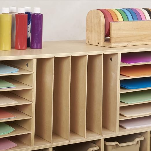 ECR4Kids Multi-Section Mobile Tray Cabinet with Cubby Storage Compartments, Kids Furniture, Natural, 48"D x 13"W x 36"H - Image 10