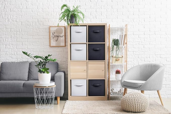 Sorbus Foldable Storage Cubes - 6 Pack, 11 Inch, Black and White, Fabric, Foldable, Storage and Organization, Versatile Use, Collapsible Storage, Lightweight and Durable - Image 6