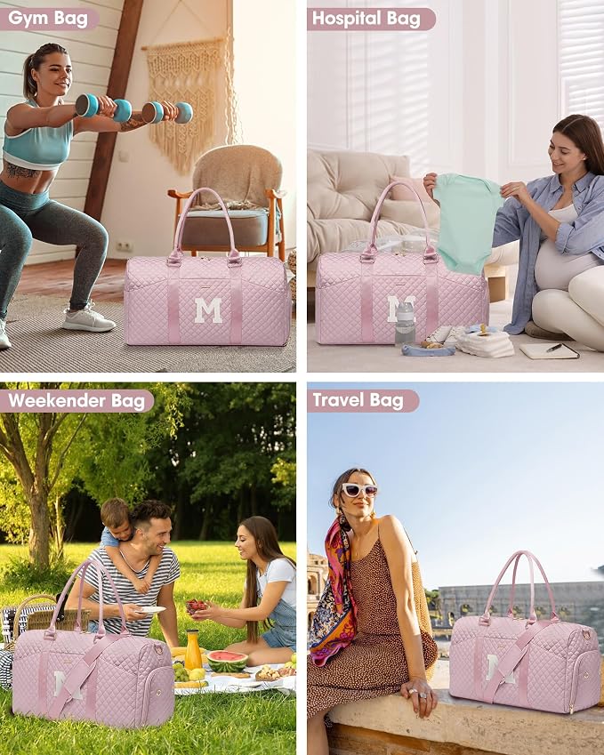 Women Weekender Travel Duffle Bag: Initial Duffel Overnight Bags with Shoe Compartment Large Carry on Tote with Toiletry Bag Weekend Traveling Yoga Gym Hospital Bag for Women with Wet Pocket Letter M - Image 6