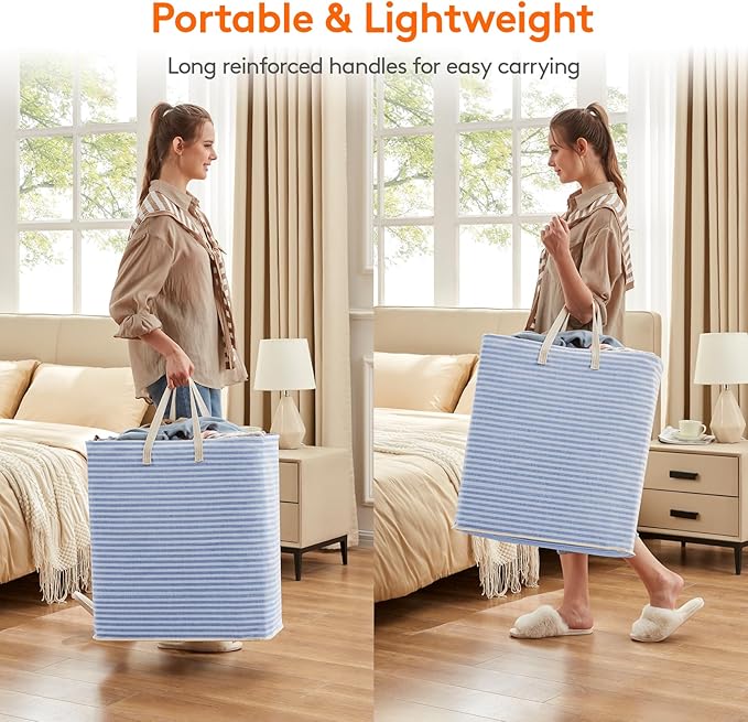 Lifewit 2 Pack Laundry Basket 100L Each, Collapsible Clothes Hamper with Reinforced Handles, Freestanding Waterproof Design for Bedroom and Laundry Room, Blue 200L Total - Image 5