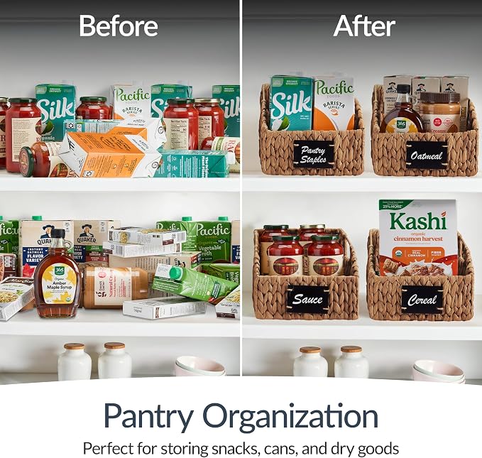Best Choice Products Pantry Baskets for Organizing, Wicker Basket w/Built-in Handles, Handwoven Wicker Storage Baskets for Shelves, Water Hyacinth, 2-Pack - Chestnut - Image 7