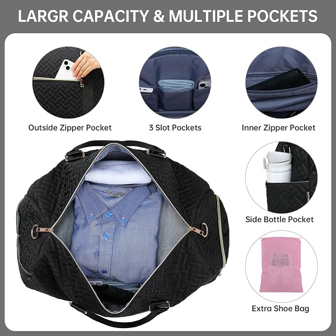 Duffle Bag for Travel, Weekender Bag with Shoe Compartment, Carry On Overnight Bag for Women with Toiletry Bag, Gym Bag with Wet Pocket, Hospital Bags for Labor and Delivery Beige - Image 5