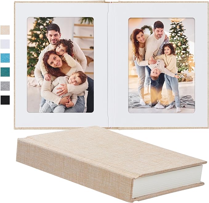 Pssoss 5x7 Photo Album with Writing Space, Linen Cover, 20 Photos, Beige | High-GSM writable pages with easy slip-in pockets for weddings, baby photos, family memories, travel, and anniversaries. by Pssoss