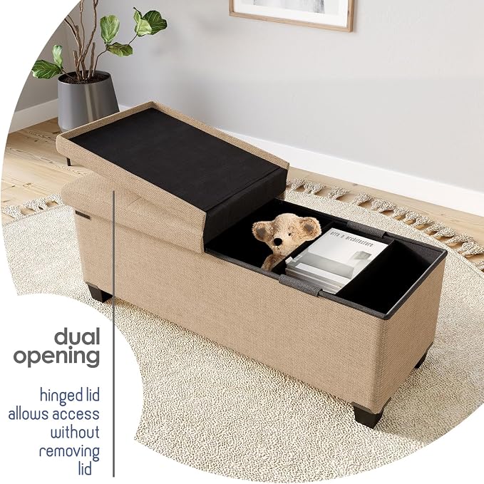 Storage Ottoman Bench with Bins, 43-in Storage Bench for Bedroom End of Bed, Folding Foot Rest Ottoman for Living Room Max 660lbs, Fabric Ottomans, Taupe - Image 9