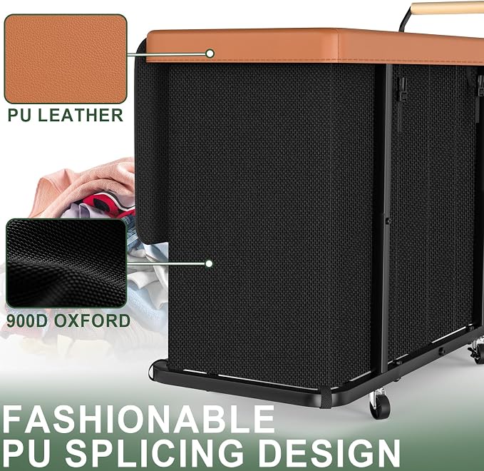 Laundry Hamper 4 Section with Lid, 300L Rolling Basket Hamper with Handle | Laundry Basket with Wheels,Organizer Storage Cart with Sturdy Metal Frame for Laundry Room Black - Image 4