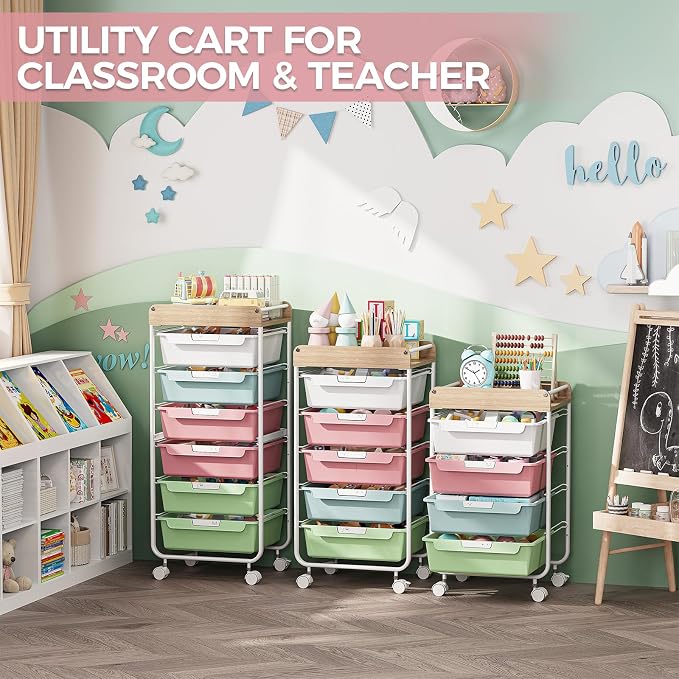 SYKIARIOL Rolling Storage Utility Cart with 4 Drawers,Art Cart,Colorful | Kids Craft Cart,Makeup Organizer and Storage with Wooden Tabletop - Image 5