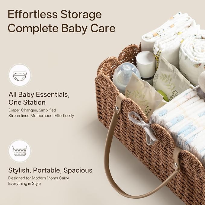 HBlife Baby Diaper Caddy, Paper Rope Storage Baskets Nursery Bin with Removable Divider, Portable Car Organizer for Diapers, Baby Shower Gifts, Newborn Essentials Must Haves - Image 4