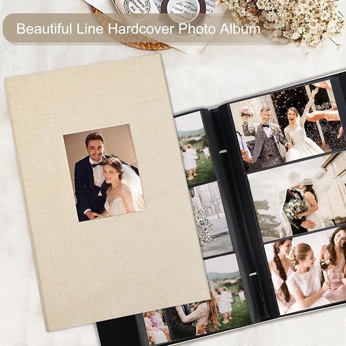 Photo Album 6x4 300 Pockets Slip in Large Capacity Album for Family Wedding Anniversary Linen Album Book Holds 300 Horizontal 10x15cm Photos(300 Pockets, Beige) - Image 4