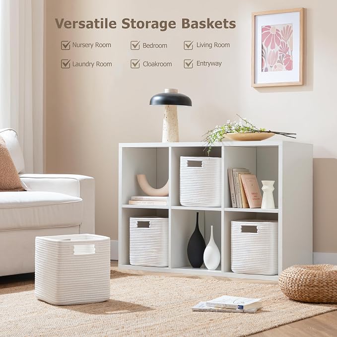 UBBCARE Storage Cubes 11 Inch, Cotton Rope Woven Baskets for Organizing, Cube Storage Bin for Baby Nursery, 4-Pack Square Toy Storage Baskets for Shleves Organizer, Closet, Kidsroom, White - Image 7