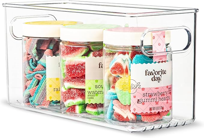 Plastic Food Storage Clear Container Bin with Handles for Organizing Kitchen, Pantry, Refrigerator, Freezer, Pantry, Cabinet, Closet, Bathroom. 10”x4”x5” by primebox