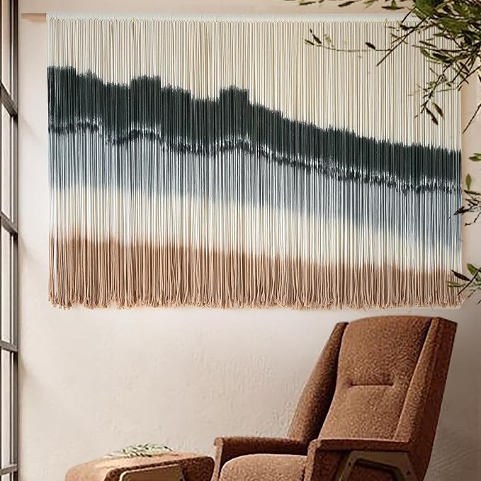 Macrame Wall Hanging Dip Dyed Large Wall Tapestry Woven Art 57''W*35''L | Home Decor, Wall Art, Room Accent, Living Room Style, Bedroom Wall Accent, Bohemian Design, Farmhouse Style by IOWER