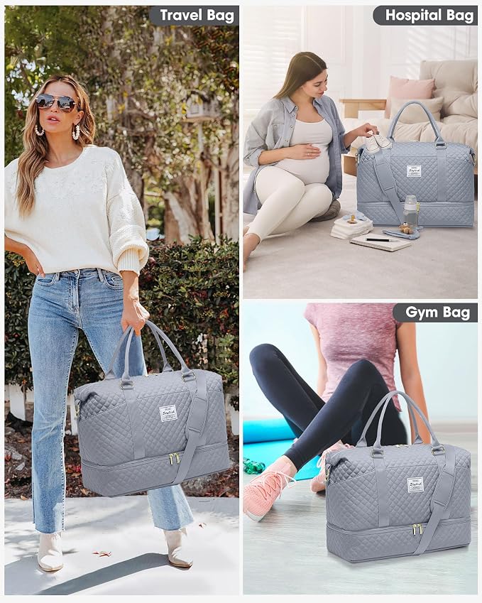Travel Overnight Bag Weekender Bags- Duffle Bags Women with Shoe Compartment Carry on Overnight Bag with Toiletry Gym Duffel with Wet Pocket Hospital Bags Grey - Image 5