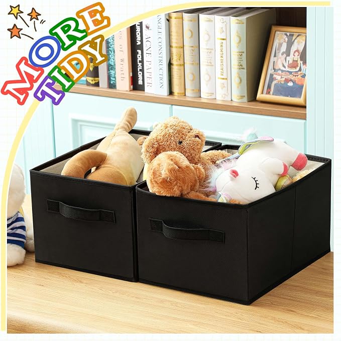 Yinder 4 Pcs Cube Storage Bin Black 14''x10''x8'' Storage Bins for Kids Classroom Decor Colorful Bins Foldable Baskets for Playroom Nursery Organizer Fabric Boxes - Image 6