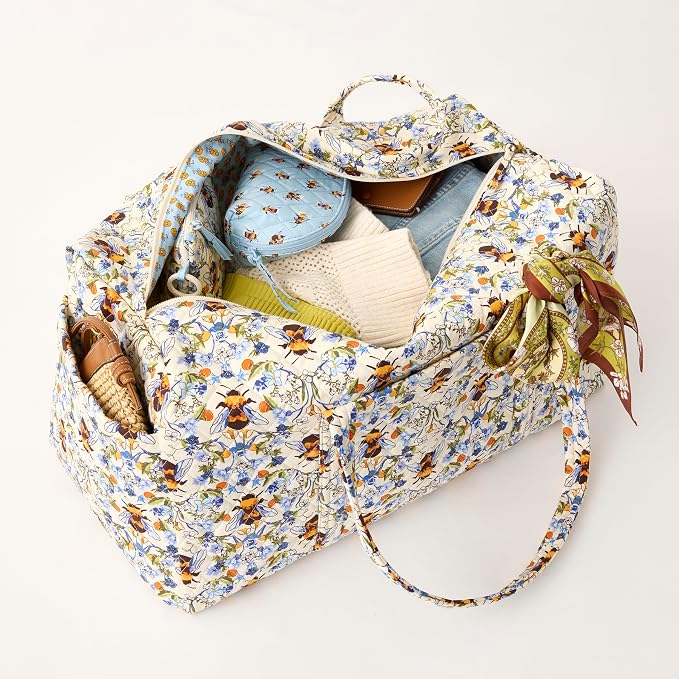 Vera Bradley Women's Premium Cotton Large Original Duffel Bag – Carry On Weekender Travel & Gym Bag – Peacoat, 58L - Image 9