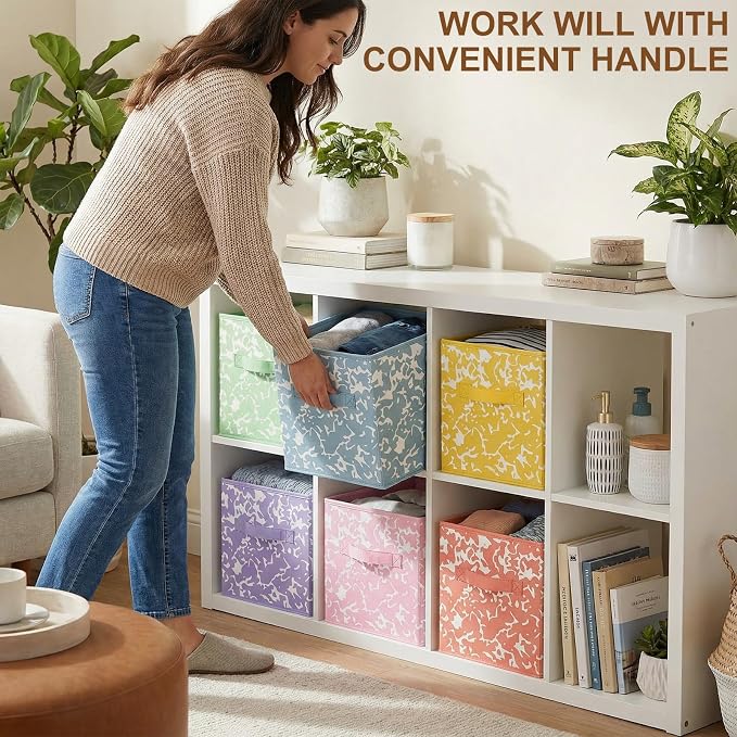 LemonRoad 6 Fabric Cube Storage Bin 11'' Classroom Bin,Macaron,Classic - Image 4