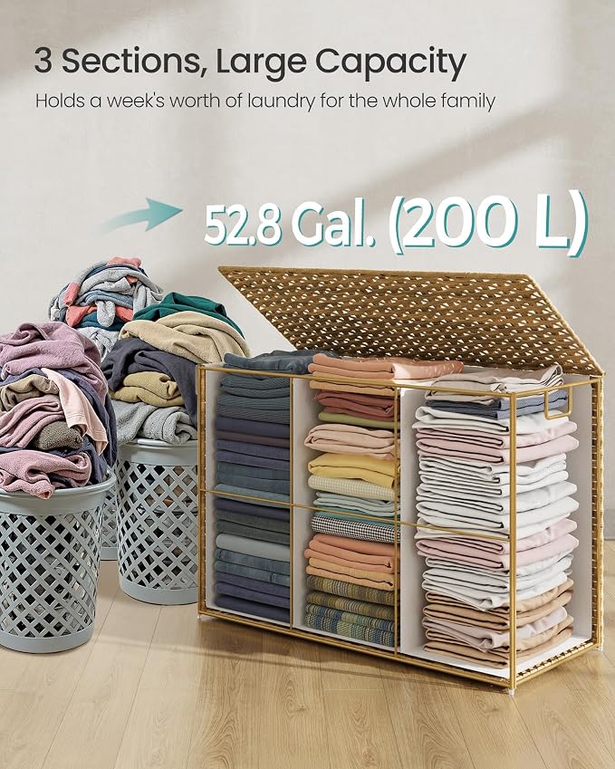 SONGMICS Laundry Hamper with Lid, 52.8 Gal (200 L) Synthetic Rattan,Foldable - Image 5