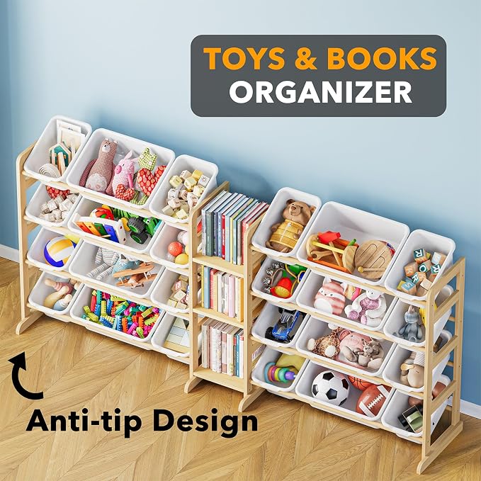 SpaceAid Large Toy Storage Organizer with 24 Bins and 3 Shelves, Toy Organizers Storage Bookshelf, Kids Bin Shelf Box Bookcase for Bedroom Playroom Organization Room Decor, White - Image 4