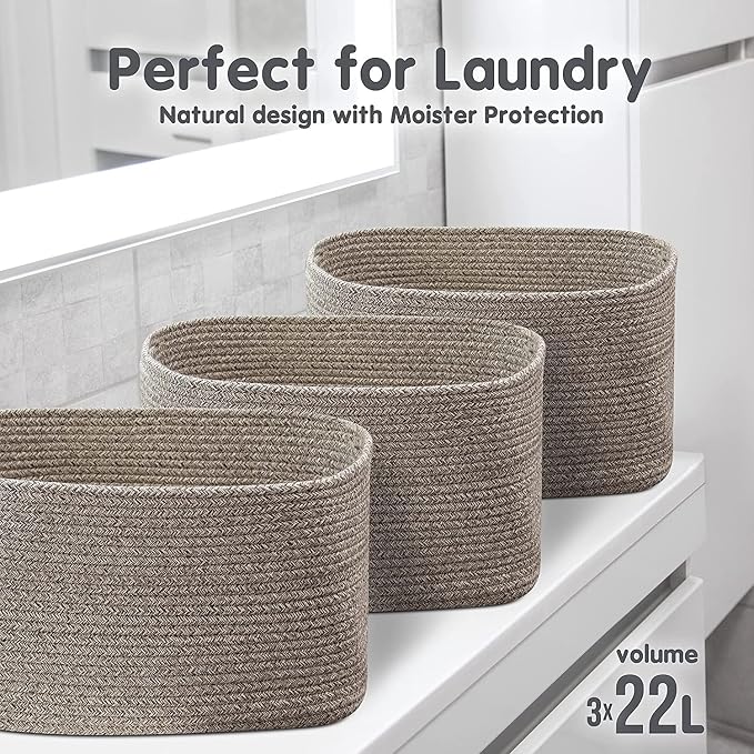 CHAT BLANC Cotton Rope Baskets for Organizing, Shelves, Toys, Storage, Shoe, Bathroom, Laundry, Towel, Nursery, Home Decor, Blanket, Cloth Woven Bins Fabric (Brown, 15"x10"x9") - Image 6