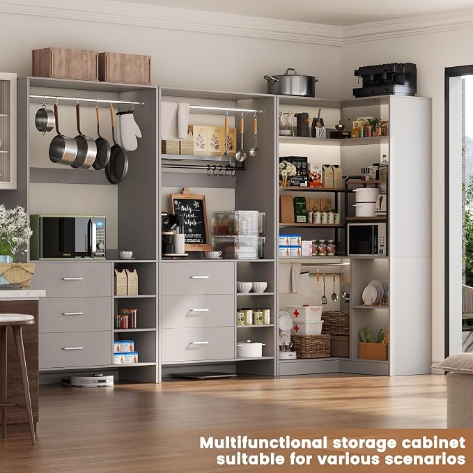 Aheaplus Closet System with 6 Drawers, 4 Hanging Rods & Corner Tower, Corner Closet System with Hanging,92.6" L-Shaped Walk-In Wardrobe Organizer, 2000+ lbs Capacity, Set of 3, Grey - Image 6