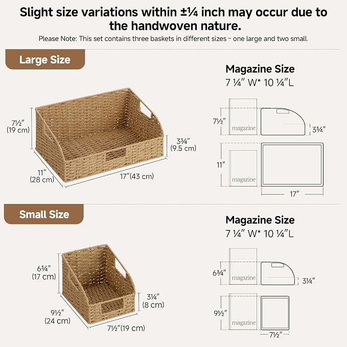 StorageWorks Paper Rope Shelf Baskets,Pantry Storage Baskets,Natural,3-Pack | Pantry Storage Baskets,Wicker Baskets with Handles,Handwoven Wicker Storage Baskets for Shelves,Pantry Organizers and Storage - Image 2