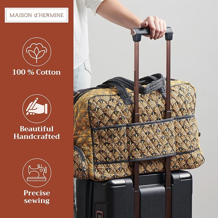 Maison d' Hermine Weekender Bags for Women Cotton Quilted Duffel Overnight Luggage Weekend Bag for Men Gym Gifts Travel | Overnight Luggage Weekend Bag for Men Gym Sports Gifts Duffle bag Business Travellers Trip Spring Summer - Image 4
