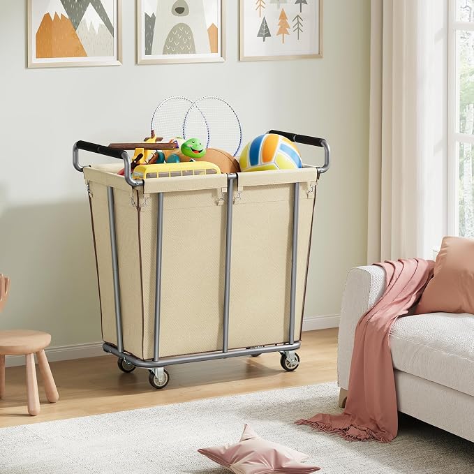 Gewudraw 360L Laundry Hamper with Wheels, Khaki, 95 Gallons | Heavy Duty Rolling Laundry Basket Commercial, Large Laundry Cart with Handle for Bathroom, Bedroom, Hotel, Steel Frame - Image 7