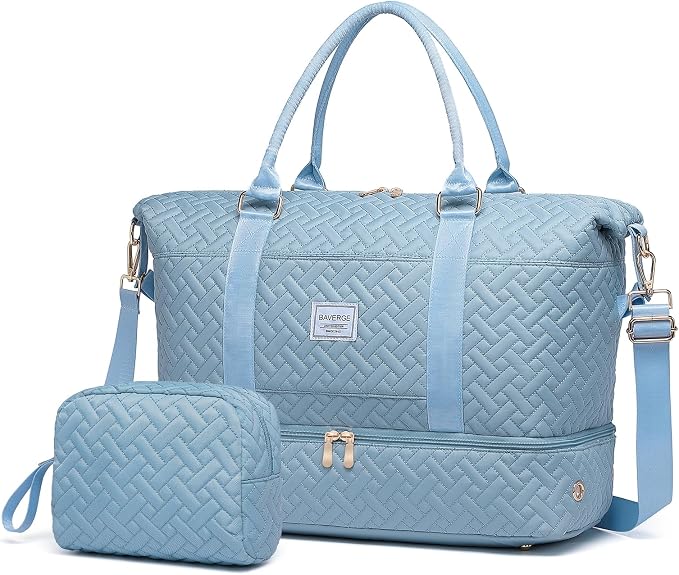 Duffle Bag for Travel, Weekender Bag with Shoe Compartment, Carry On Overnight Bag for Women with Toiletry Bag, Gym Bag with Wet Pocket, Hospital Bags for Labor and Delivery Beige by BAVERGE