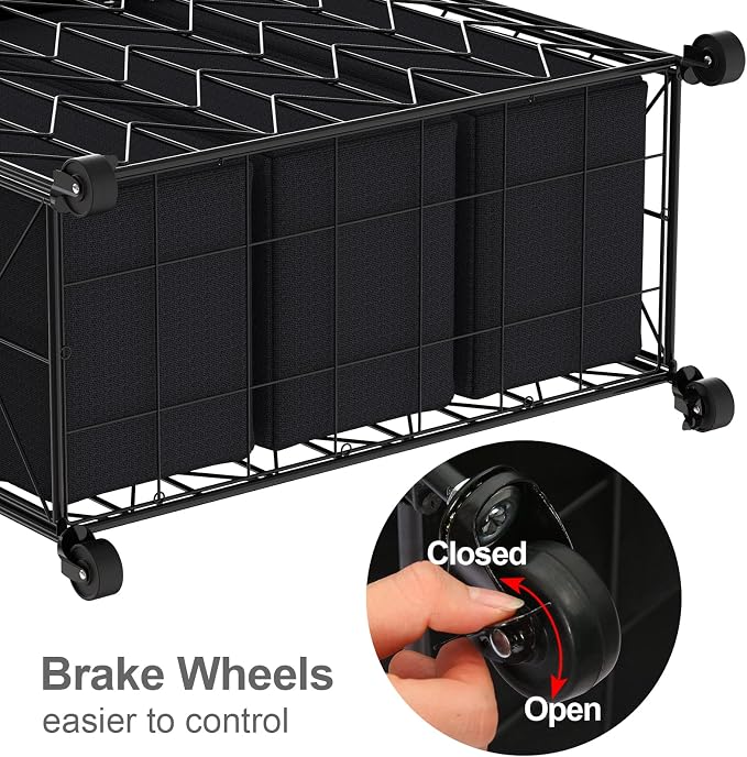 WOWLIVE Laundry Hamper 3 Section with Lid, 142L Laundry Basket with Wheels | Rolling Dirty Clothes Hamper with Removable Bags, Large Iron-Made Laundry Basket Organizer Laundry Sorter for Dorm, Black - Image 7