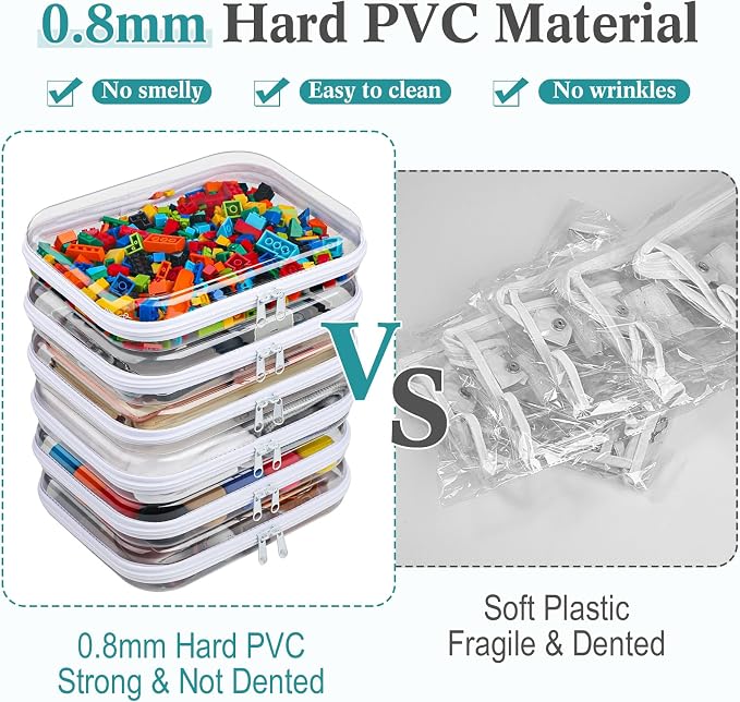 Sanwuta 6 Clear Hard Zipper Case,White,9.84 X 7.87 X 2 Inch | Pencil Case Pouches ,Makeup Bag,Plastic Toiletry Diaper Bag ,Travel Toy Storage,Waterproof Organizer Bins - Image 4