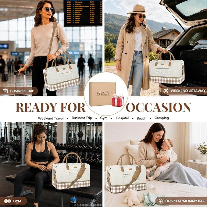ITIEZY Weekender Bag for Women 21.5" Travel Duffel Large Carry On Bag 3PCS | Nylon Duffel Bag with Waterproof Shoe Compartment, Crossbody Bag and Toiletry Bag, Travel Weekend Hospital Overnight Gym Bag - Image 7