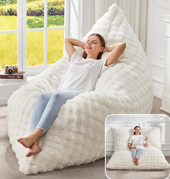 Hobestluk Adult Bean Bag Chair 3 in 1 Convertible Large Bean Bag Sofa | Bubble White,Machine Washable,Removable Cover,Easy Convert And Install, Oversied Floor Bed,For Livingroom Bedroom - Image 6