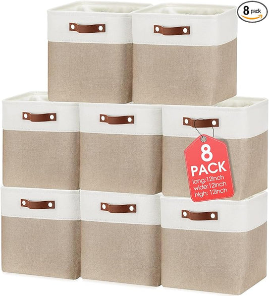 Uiifan 8 Pack Fabric Storage Basket Storage Bin with Handles Linen Decorative Containers Organization Bins for Shelves Closet Organizer Baskets for Toy Nursery by Uiifan