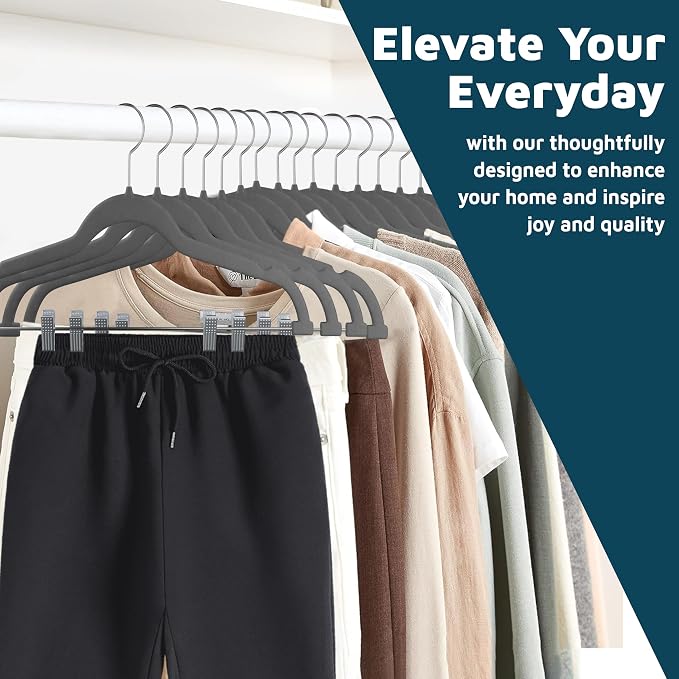 Lifemaster Velvet Skirt Hangers – with Adjustable Clips, 360 Degree Swivel Hook, and Non-Slip Shoulder Notch, Holds Up to 10 lbs, for Organizing Skirt, Pants, Dress, and Clothes, Pack of 30, Gray - Image 10