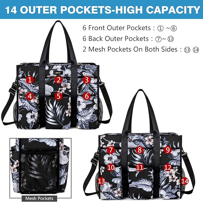 IBFUN Utility Tote Bag with 24 Pockets, Large Teacher Travel Tote for Women | Large Work Tote Bag 2pcs with Zipper for Travel Daily School Teacher Nurse, Large Lightweight Laptop Shoulder Bag Handbag - Image 3