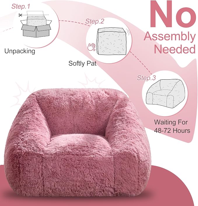 Hobestluk Bean Bag Chair Plush Accent Chair Armrest Living Room Adult Pink | Memory Foam Filled Oversized Large Cozy Comfy Plush Chair Lazy Sofa Living Room Bedroom Dorm Reading Gaming Washable cover - Image 8