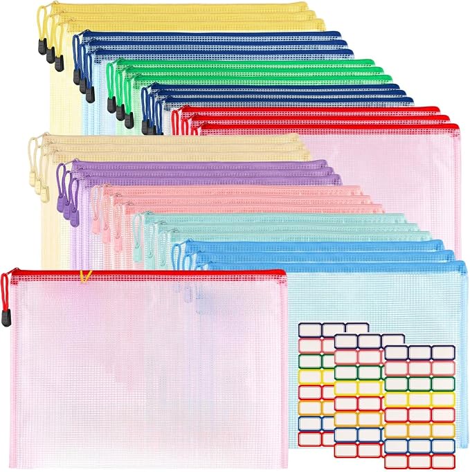 Chuangdi 120 Pcs Colorful Mesh Zipper Pouch Bags A4 Size Board Game Storage Zipper Bags for Organizing, Plastic Pouch Bag in 10 Colors Letter Size Puzzle Storage and Office Supplies by Chuangdi
