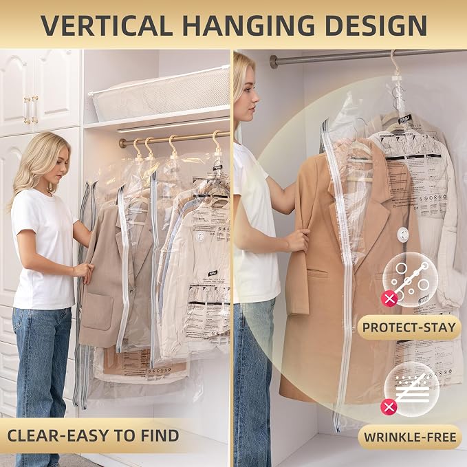 Hanging Vacuum Storage Bags, 6 Large Vacuum Pack Bags for Clothes Reusable Space Saver Bags Vacuum Compression Storage Bags for Winter Coats Wardrobe Coats, Suits & Dresses Garment 5-Ring Hangers | Vacuum Bag Clothing Vacuum Bag for Suits, Coats, Jacke... - Image 4