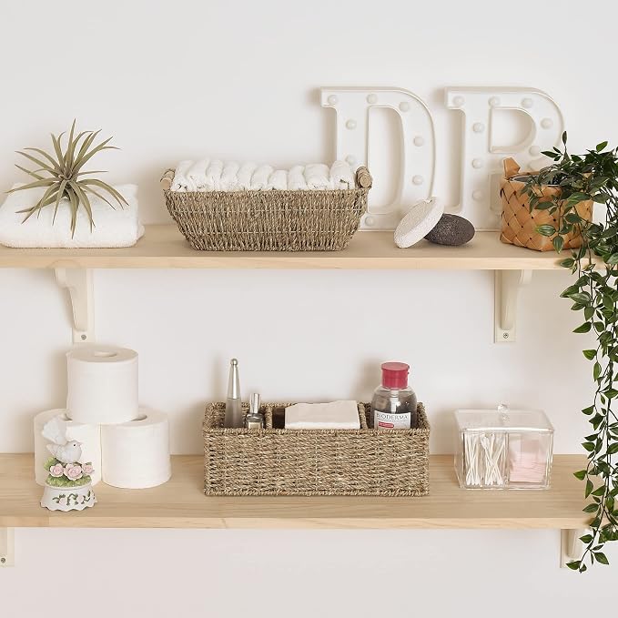 StorageWorks Wicker Toilet Basket Tank Topper, Seagrass Storage Baskets | Wicker Basket, Toilet Paper Storage for Back of Toilet Tank, Woven Baskets for Shelves, Wicker Baskets with 3 Compartments - Image 2