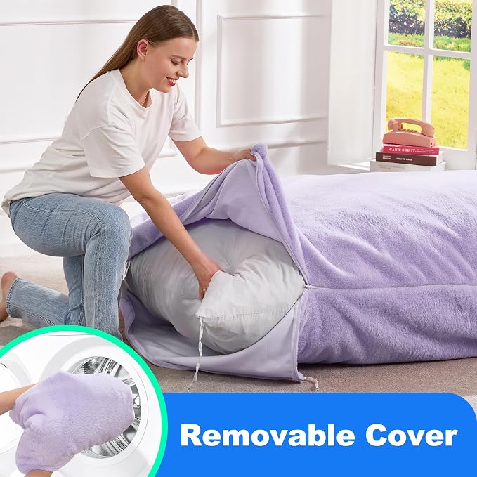 Hobestluk Adult Bean Bag Chair 3 in 1 Convertible Large Bean Bag Sofa | Plush Purple,Machine Washable,Removable Cover,Easy Convert And Install, Floor Bed,For Livingroom Bedroom - Image 7