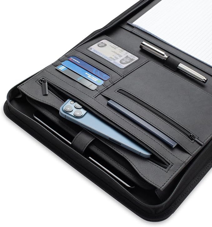 Forevermore Portfolio Binder, Slim No Ring, Zipper, Vegan Leather, Black - Image 5
