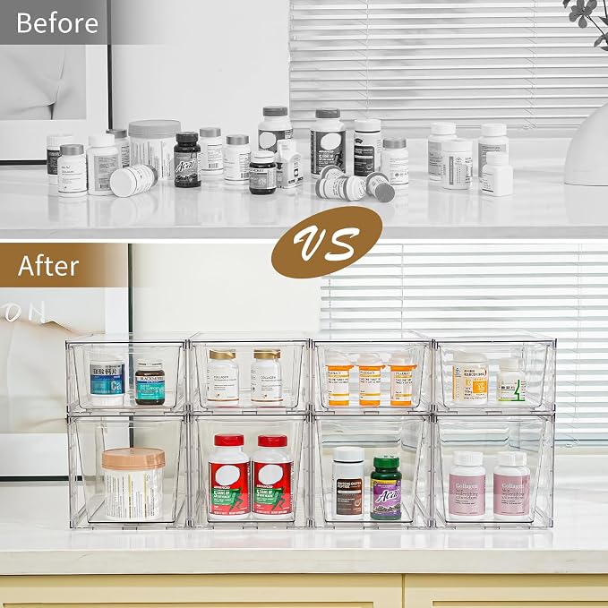 6Pack Pantry Organizers and Storage,Clear Stackable Kitchen Storage Organizer,Foods Organizer Bins with Handles, Easily Assemble for Bathroom, Kitchen, Refrigerator, Pantry, Cabinet, Closet - Image 6
