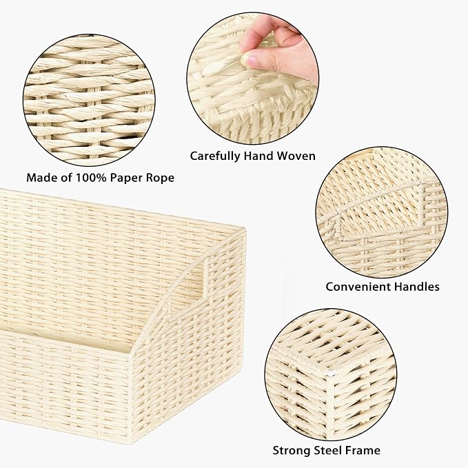 Pantry Baskets for Organizing, Wicker Storage Basket Beige | Handwoven Pantry Organizers and Storage with Built-in Handles, Laundryroom Organization Storage Bins for Snack Cans - Image 3