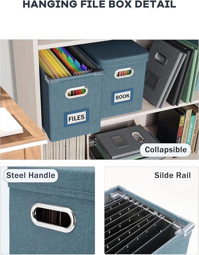 File Organizer Box with Lid, Hanging Filing File Box with Mesh Pocket, Document Organizer Box for Letter Files, Portable Storage Box with Smooth Sliding Rail for Office&Home (1 PCS, Dark-blue) - Image 5