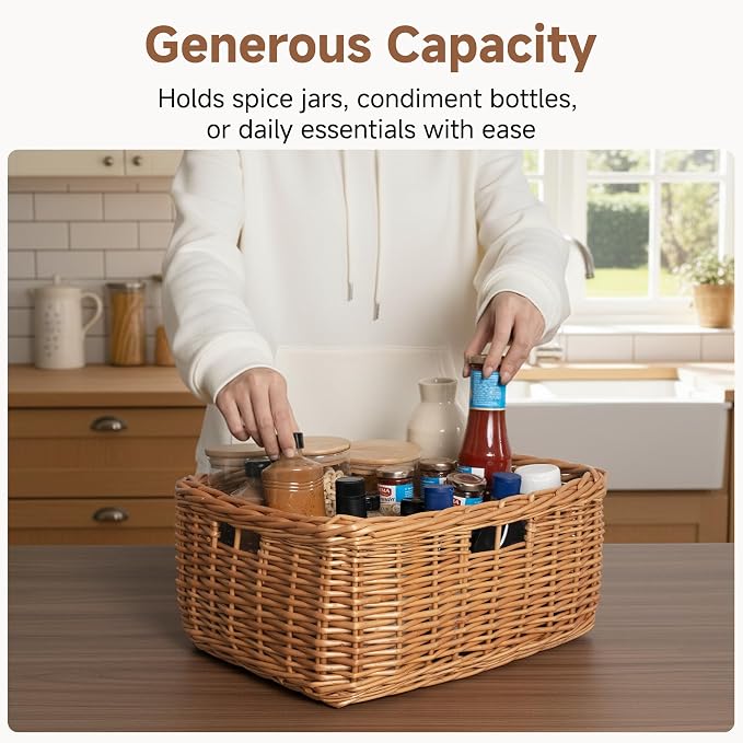 StorageWorks Pantry Baskets, Willow Storage Baskets for Organizing, Shelves, Pantry Organizers and Storage, Light Brown, 16 ½"L x 13" W x 7 ½"H - Image 4