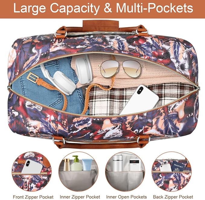ITIEZY Weekender Bag for Women 21.5" Travel Duffel Large Carry On Bag 3PCS | Nylon Duffel Bag with Waterproof Shoe Compartment, Crossbody Bag and Toiletry Bag, Travel Weekend Hospital Overnight Gym Bag - Image 4