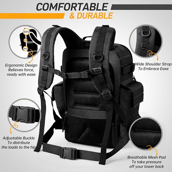 SHARKMOUTH Diaper Bag Military for Men - Large Baby Backpack with Changing Pad for Active Dad - Insulated for Outdoor Travel Camping Park Trips Black - Image 2