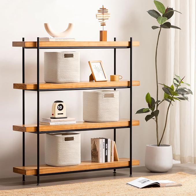 Dreamcountry 13x13 Cube Storage Bins, Storage Cubes with Handles, 4 Pack Cotton Rope Basket for Shelves, Cube Storage Organizer forToys, Book, Clothes, Home, Office, Nursery, Beige - Image 3
