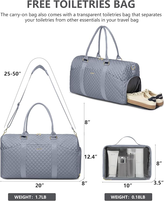 Women Weekender Travel Duffle Bag: Travel Duffel Overnight Bags with Shoe Compartment Large Carry on Tote with Toiletry Bag Weekend Traveling Yoga Gym Hospital Bag for Women with Wet Pocket Grey - Image 2