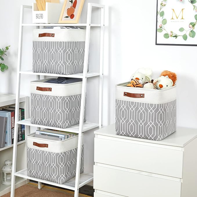 Temary Collapsible Baskets 13 Inch Storage Cubes for Organizing, Storage Baskets for Shelves, 4 Pack Fabric Storage Cubes Bins for Towels, Blankets (Grey Polygon) - Image 5